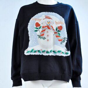 Vintage 1990's SNOWMAN "Happy Holidays" Oversized Black Christmas Sweatshirt